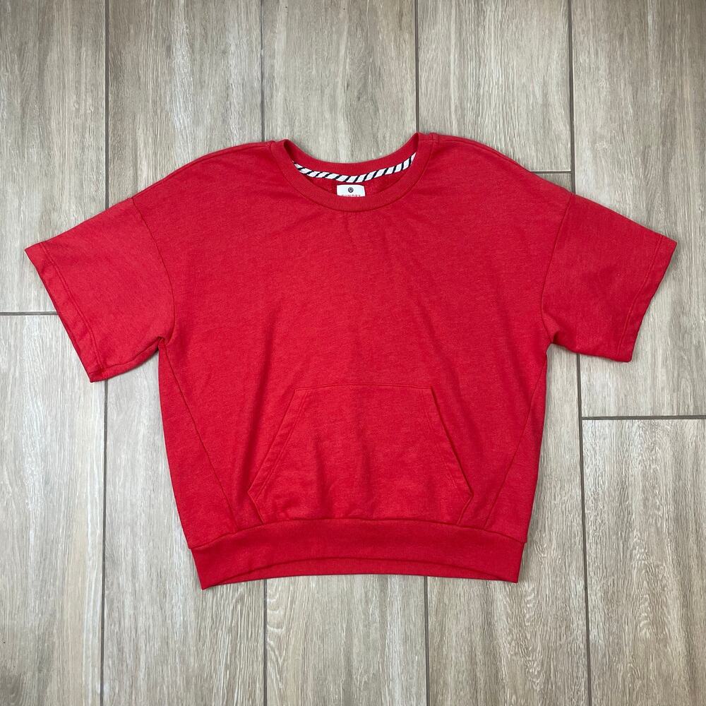 Sundry Sweatshirt Womens L Red Short Sleeve Kangaroo Pocket Made USA Casual